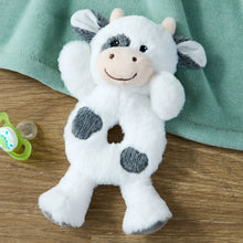 Plush cow rattle, white with gray spots and long plush ears