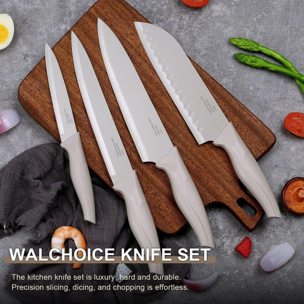 Walchoice 15 Pieces Knife Set with Block, High Carbon Stainless Steel Kitchen Knife Set with Sharpener, Rust Resistant & Dishwasher Safe - USA MEGA SHOP