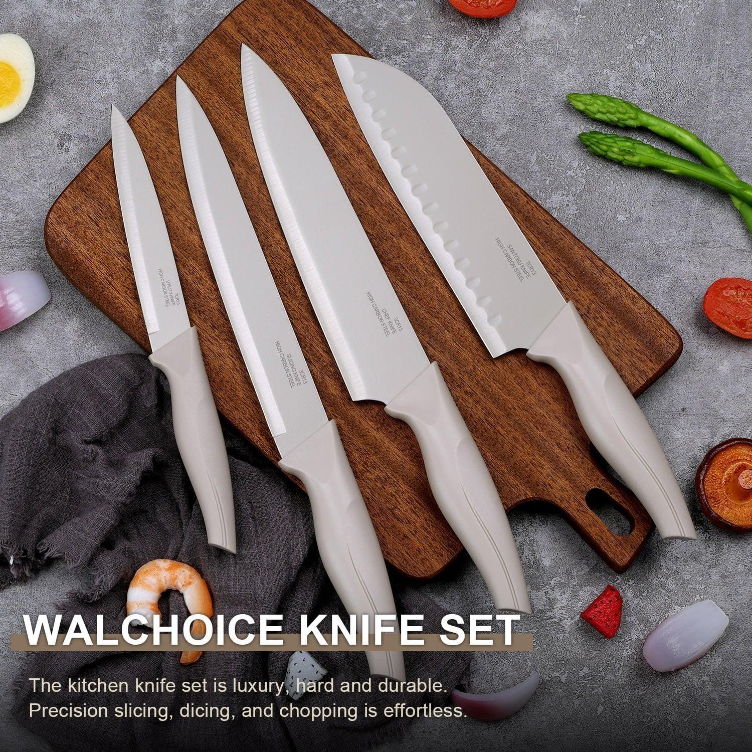 Walchoice 15 Pieces Knife Set with Block, High Carbon Stainless Steel Kitchen Knife Set with Sharpener, Rust Resistant & Dishwasher Safe