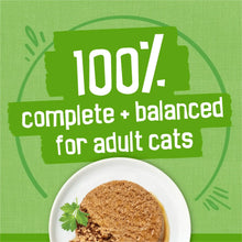 Wet cat food pate label featuring 100% complete balanced for adult cats seal