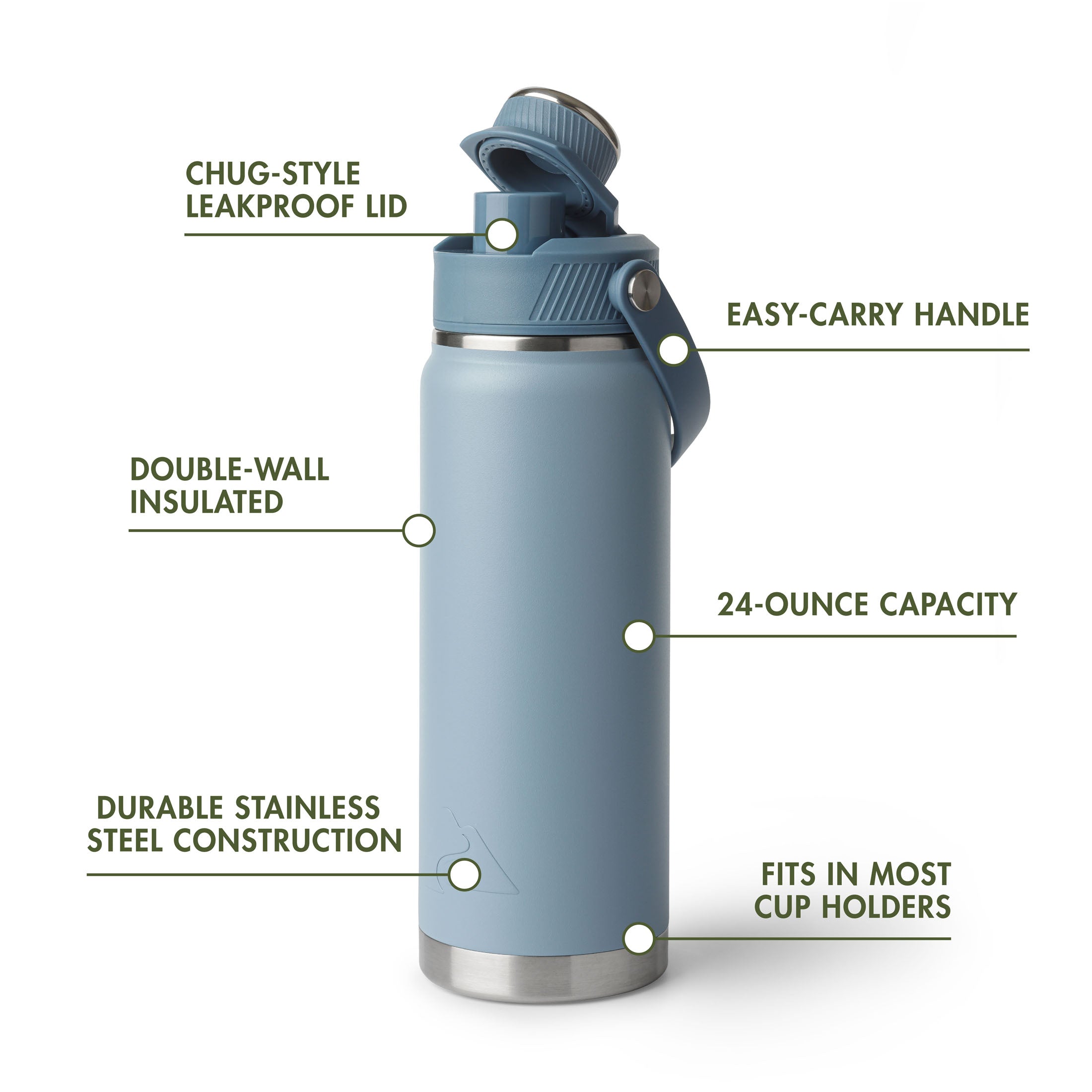 Ozark Trail 24 oz Stainless Steel Insulated Chug Water Bottle, Light Blue