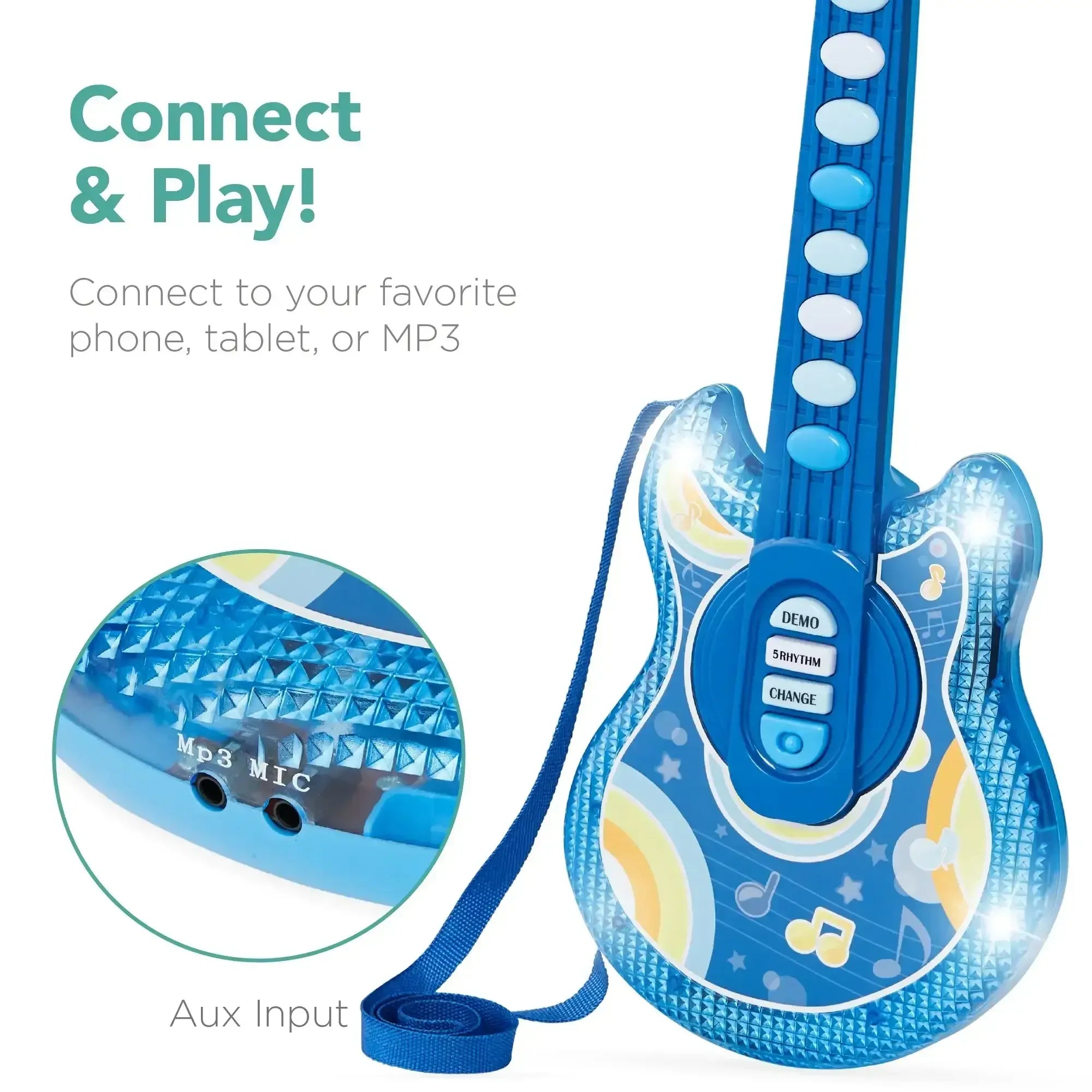 Best Choice Products 19in Kids Flash Guitar, Pretend Play Musical Instrument Toy for Toddlers w/ Mic, Stand