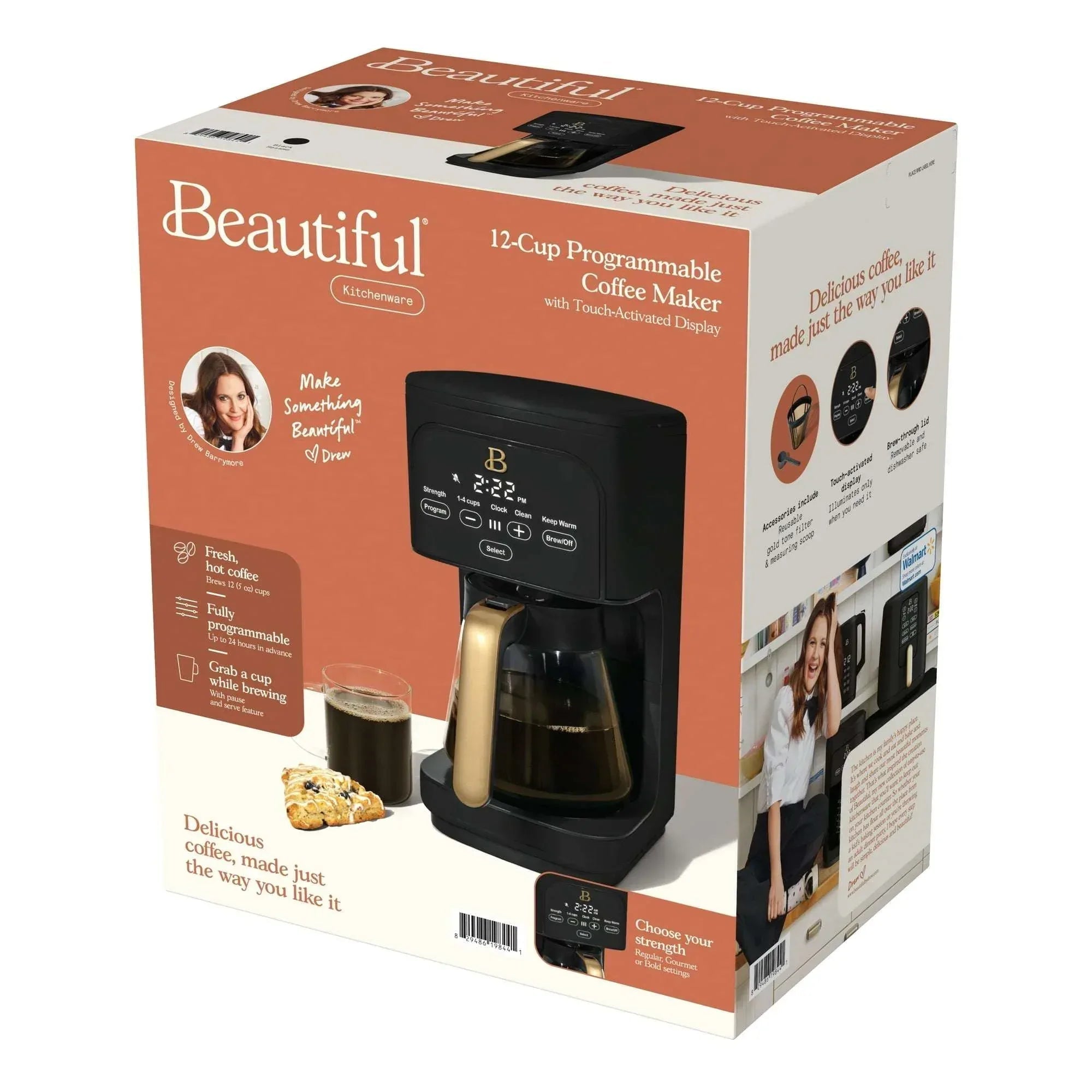 Beautiful 12 Cup Programmable Coffee Maker, White Icing by Drew Barrymore
