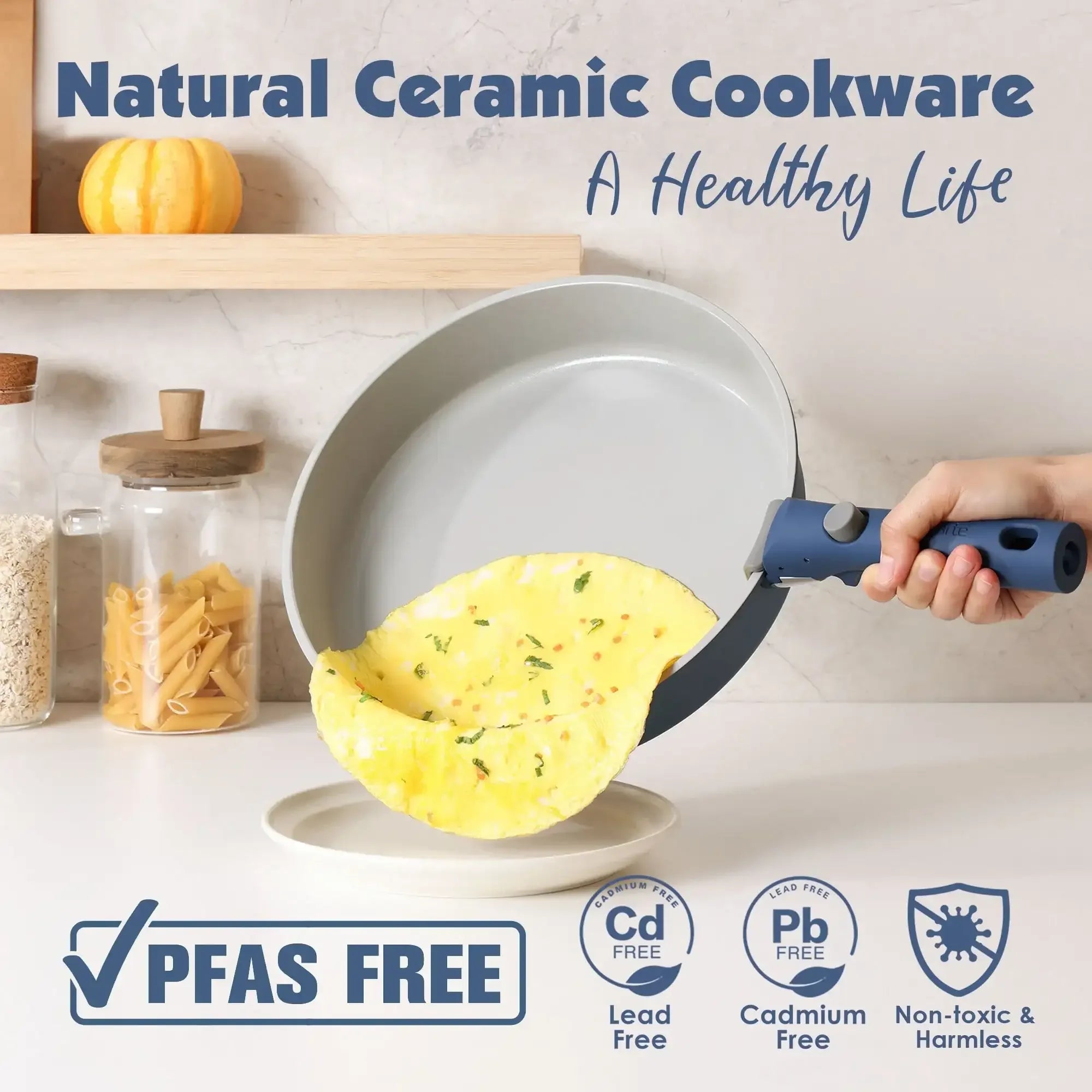SENSARTE Ceramic Nonstick Pots and Pans Set with Detachable Handle, 18Pcs Induction Kitchen Cookware Sets Stackable, Dishwasher/Oven Safe(Navy Blue) - USA MEGA SHOP