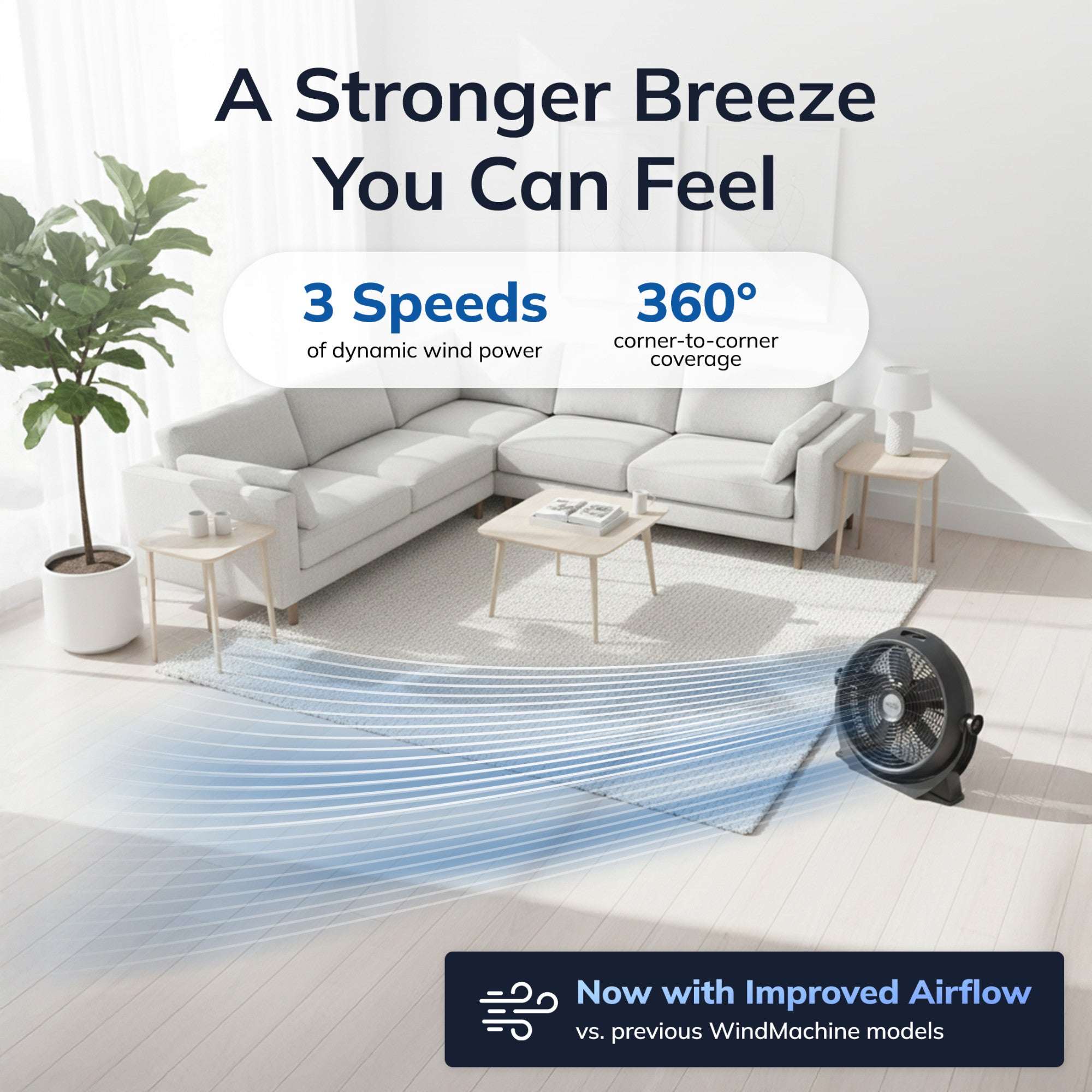 Lasko WindMachine 20" Large Floor Fan with Pivoting Head for Whole Room Cooling, Portable Indoor 3-Speed Air Circulator, Black, A20305