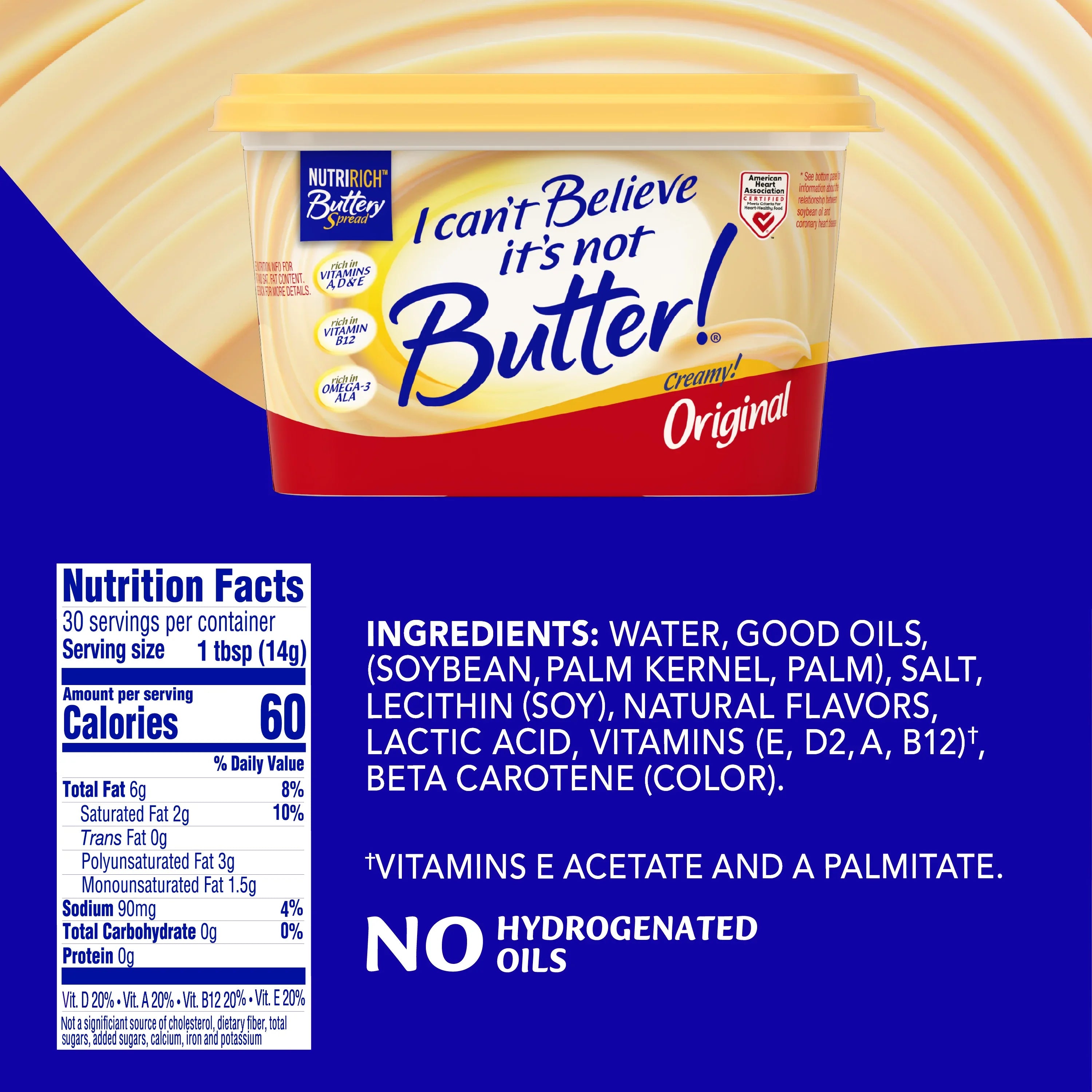 I Canâ€™t Believe Itâ€™s Not Butter!Â® Original, a NutriRichâ„¢ Buttery Spread, 15 oz Tub - USA MEGA SHOP