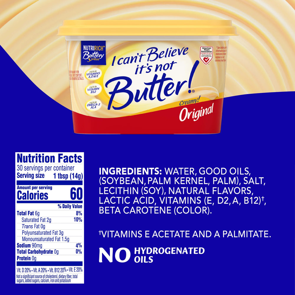 I Canâ€™t Believe Itâ€™s Not Butter!Â® Original, a NutriRichâ„¢ Buttery Spread, 15 oz Tub - USA MEGA SHOP