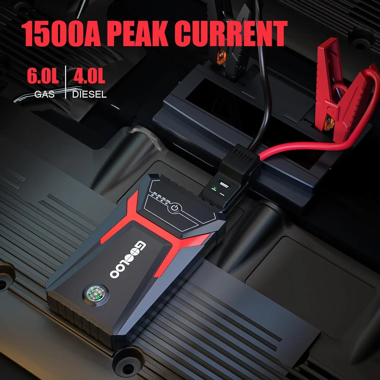 GOOLOO Car Jump Starter,1500A Peak 12V Battery Jump Box with Quick Charge Out(Up to 6.0L Gas and 4.0L Diesel Engines),GE1500 Portable Battery Booster Pack Power Bank Car Starter - USA MEGA SHOP