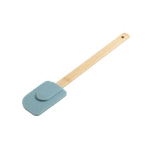 Bamboo kitchen spatula with blue silicone head and long handle