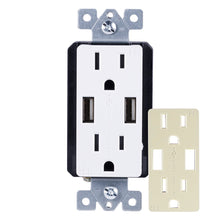In-wall USB receptacle with white and light almond interchangeable faceplates