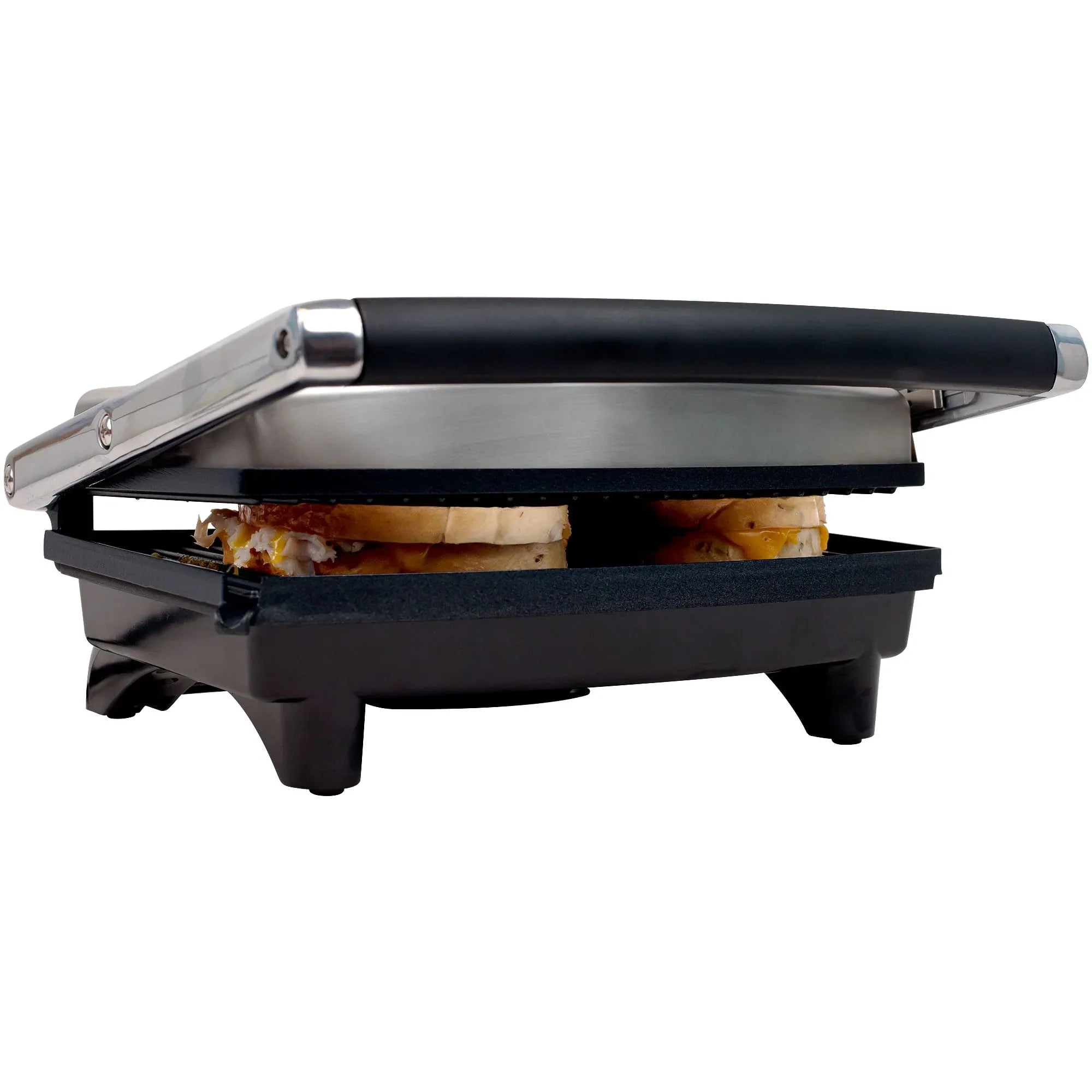 Chef Buddy Panini Press Sandwich Maker and Indoor Grill with Drip Tray (Silver)
