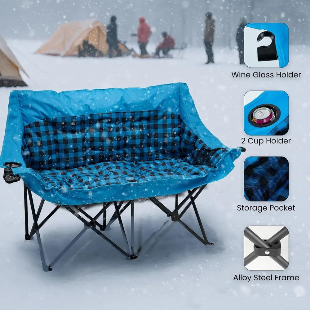 Slsy Double Camping Chair, Extra Padded Loveseat for 3 Prson Heavy Duty Folding Loveseat with Cup Holders for Camping, Fishing, or Hunting - USA MEGA SHOP