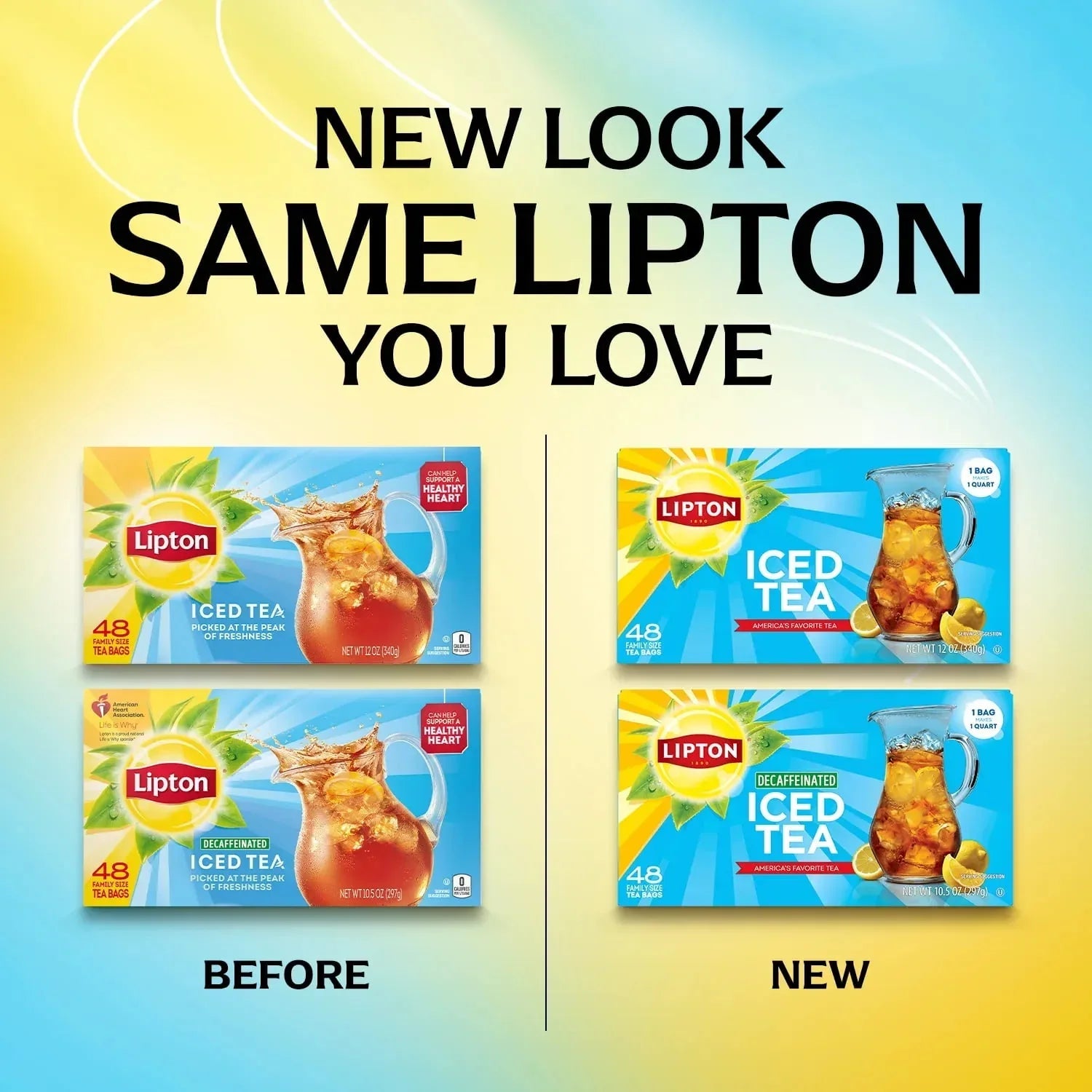 Lipton Iced Black Tea, Family Size Tea Bags, 48 Count