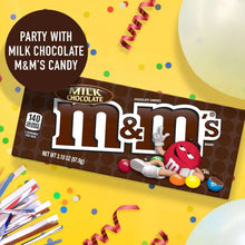 Milk chocolate M&M's candy box with party design and candy mascot on front