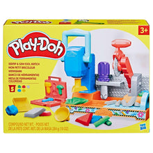 Play-Doh stamp and saw tool bench playset box with colorful accessories