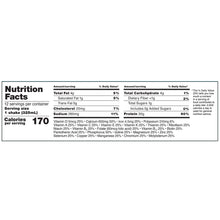 Nutrition Facts panel for protein shake carton, serving size 1 shake (325 mL)