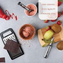 Box grater and peeler utensils from the Kaluns set, with stainless-style handles