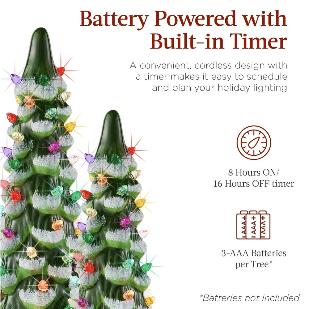 Best Choice Products Set of 3 Pre-Lit Hand-Painted Ceramic Tabletop Christmas Trees w/ Multicolor Lights - Flocked Green - USA MEGA SHOP