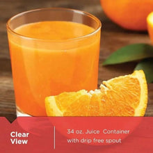 Orange juice in clear container with drip-free spout, from BLACK+DECKER juicer