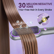 Ionic hair straightener brush smoothing hair with ceramic hot comb bristles