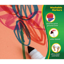 Washable markers box side panel with wide-tipped and ultra-clean washable notes