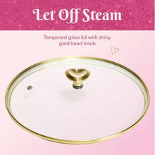 Tempered glass lid for ceramic Dutch oven with gold heart-shaped knob