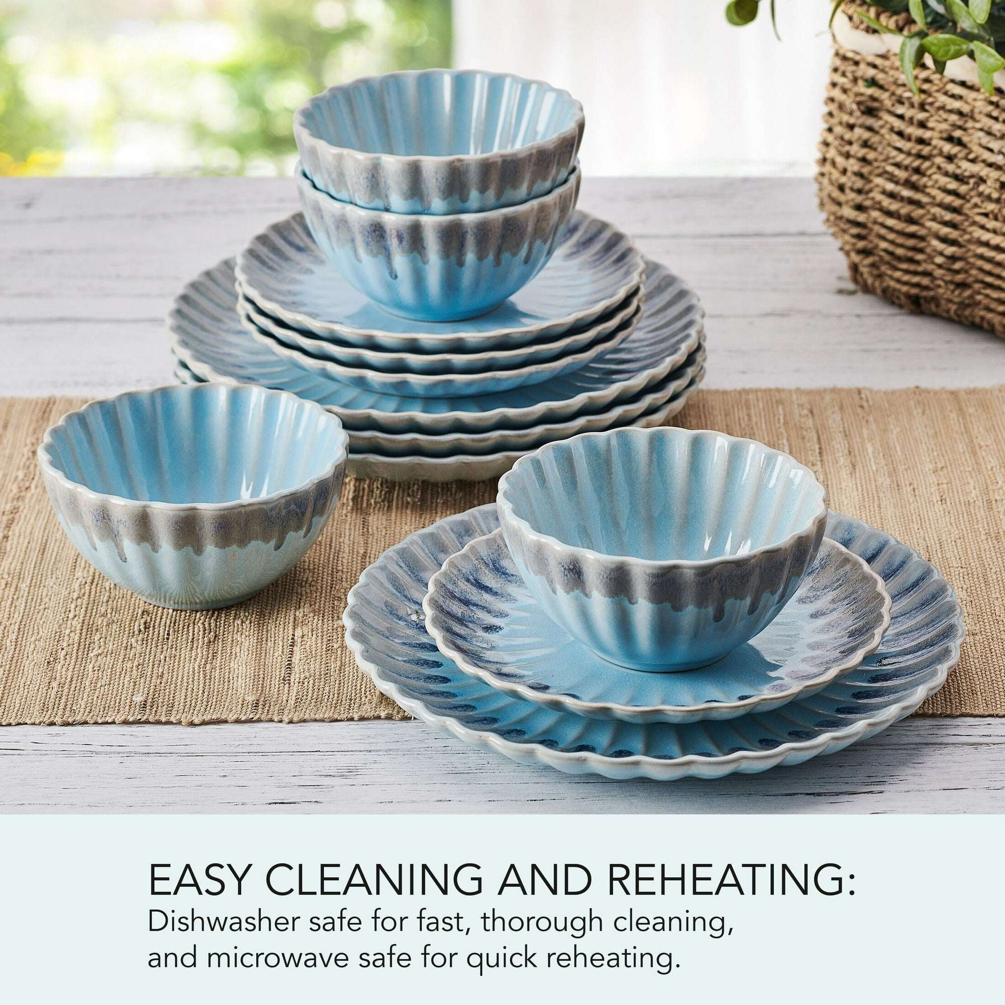 Pfaltzgraff Lucinda 12 Piece Stoneware Dinnerware Set Blue