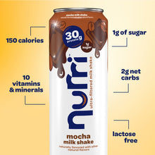 Mocha milkshake nutrition highlights: 150 calories, 10 vitamins, 2g net carbs, lactose free.