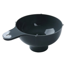 Black canning funnel with wide bowl and spout for filling jars