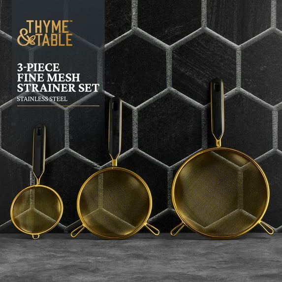 Thyme & Table 3-Piece Fine Mesh Gold Strainer Set