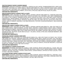 Chip variety pack ingredients label with detailed product information