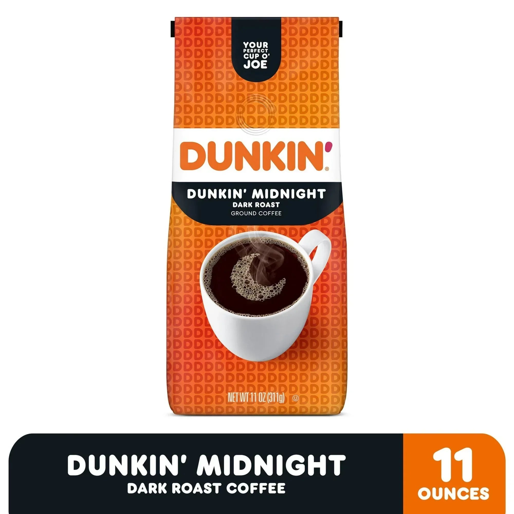 Dunkin’ Midnight Dark Roast Ground Coffee, 11 oz Bag