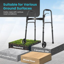 Folding walker with four wheels and black frame