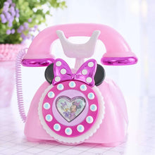 Pink Minnie-style rotary phone with heart window, polka-dot lights, purple side buttons