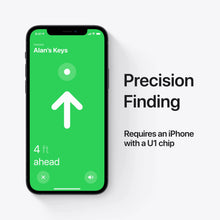 Apple AirTag tracker with iPhone showing a directional finding interface