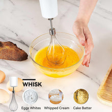 Immersion blender with whisk attachment, whipping yellow mixture