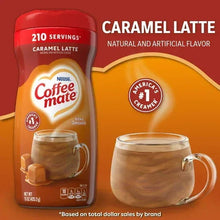 Caramel latte coffee creamer bottle and mug with America's #1 creamer badge