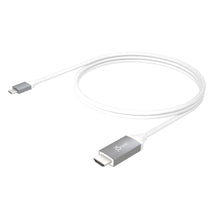 USB-C to HDMI cable with gray connectors and looping white cord