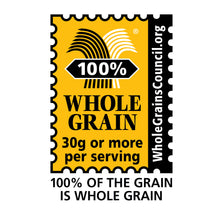 Whole grain label stating 100% whole grain, 30g or more per serving