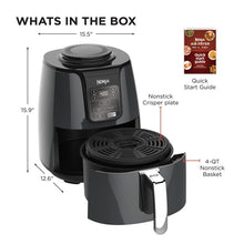 Air fryer parts shown: nonstick crisper plate and 4-qt nonstick basket