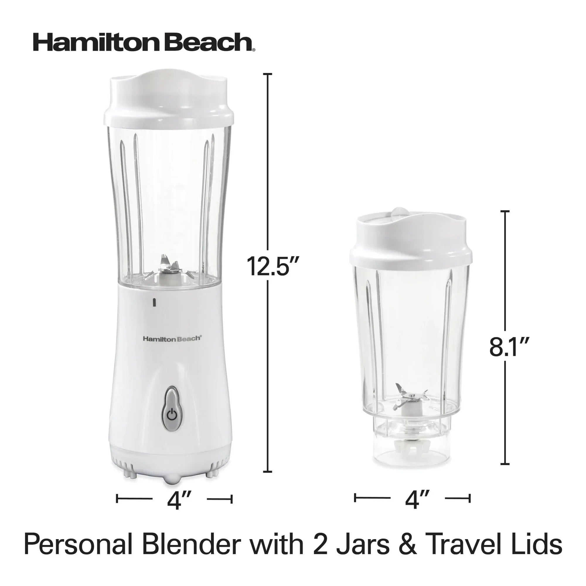 Hamilton Beach Personal Blender for Smoothies with 2 Travel Jars and Lids, White - USA MEGA SHOP