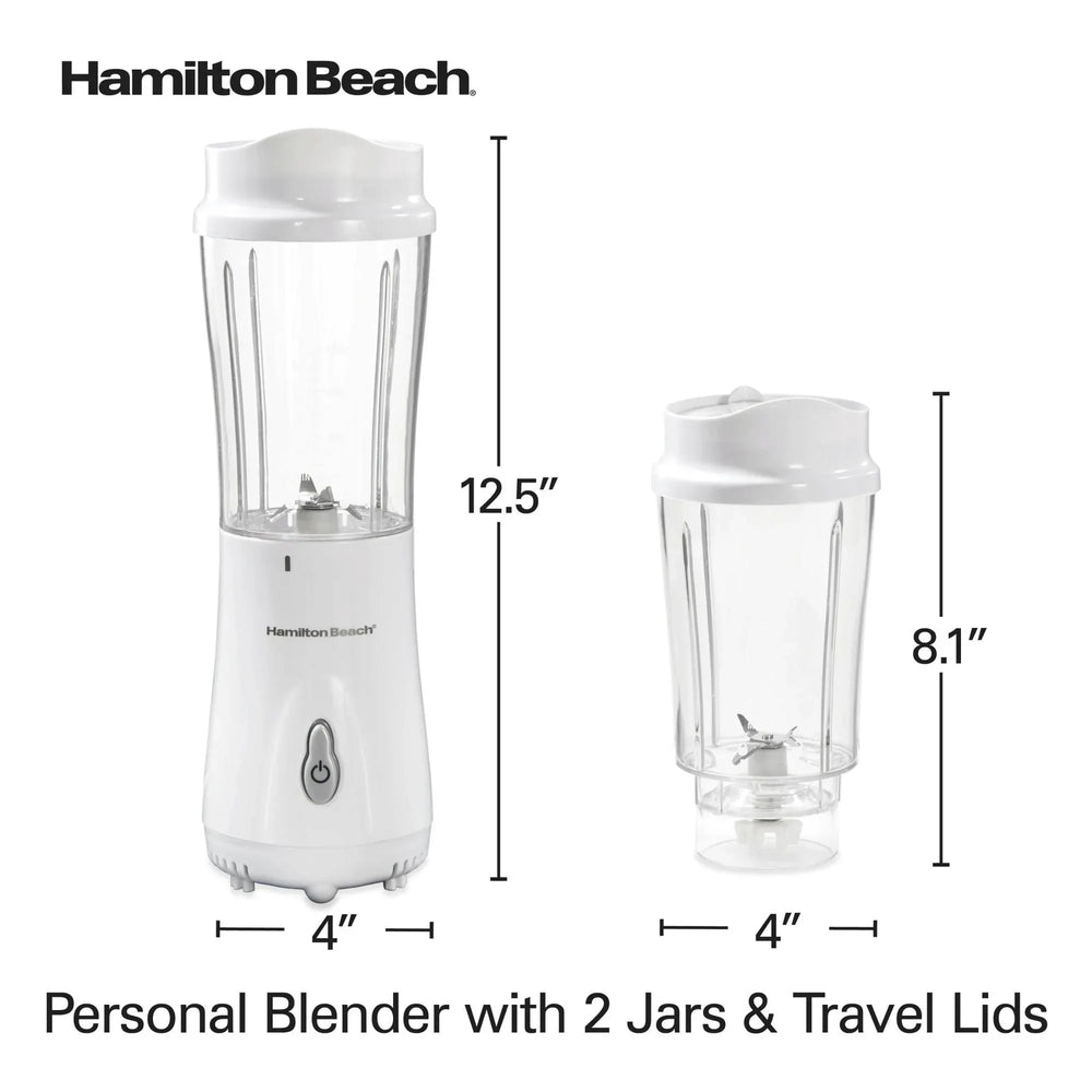Hamilton Beach Personal Blender for Smoothies with 2 Travel Jars and Lids, White - USA MEGA SHOP