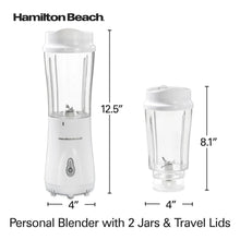 White personal blender with 12.5 in base and 8.1 in travel jar, 2 jars included