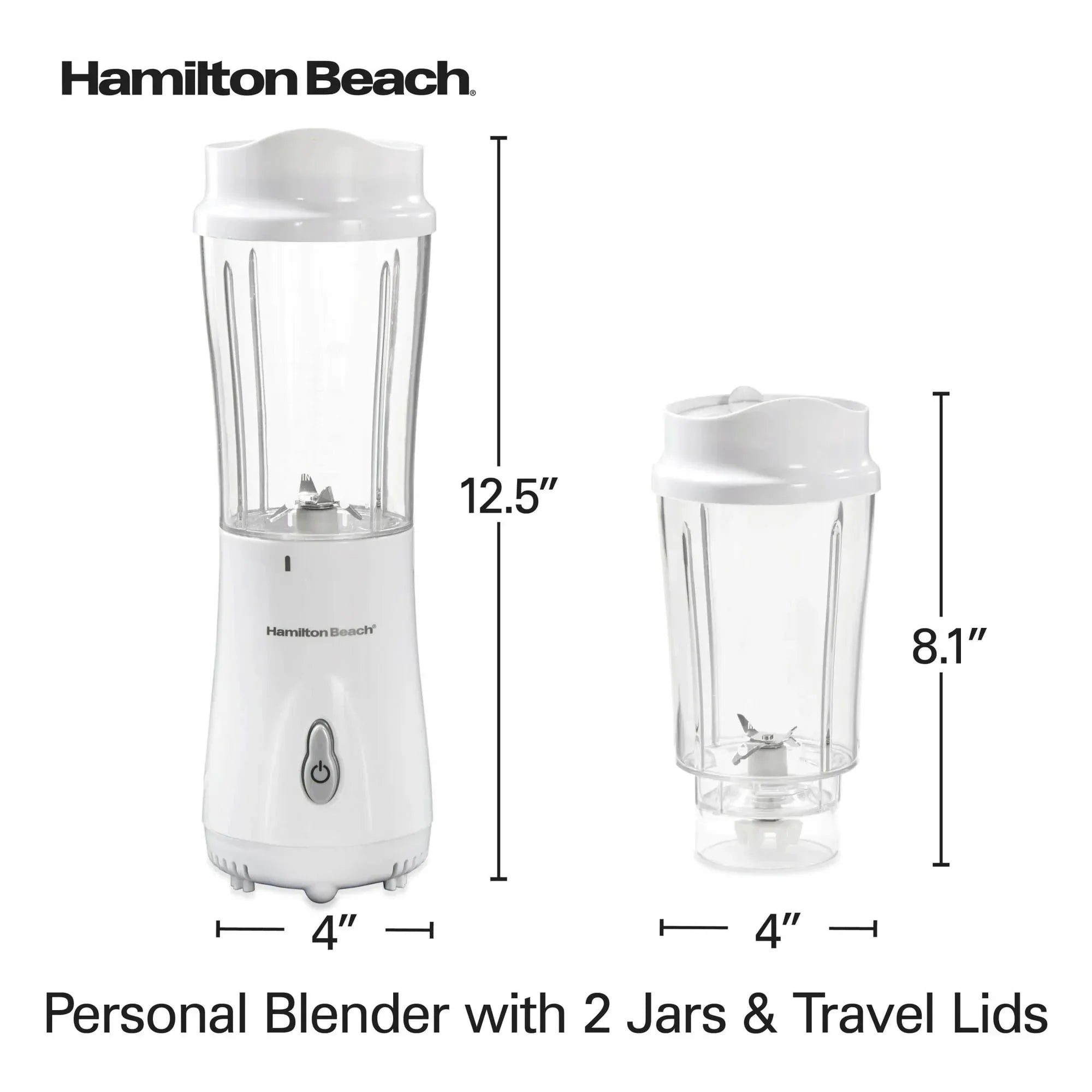 Hamilton Beach Personal Blender for Smoothies with 2 Travel Jars and Lids, White