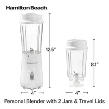 Personal blender with tall blending jar and smaller travel jar size diagram