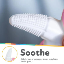 Pink infant toothbrush head with white massage bristles