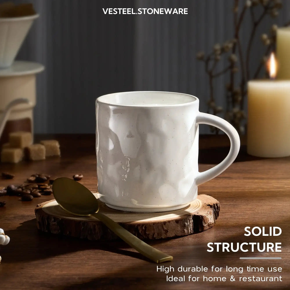 Vesteel Coffee Mug Set of 4, Ceramic Coffee Cups with Handles, 14oz Stoneware Mugs Set for Coffee Tea Milk, Wave Design Mug Gifts for Home Office Restaurant