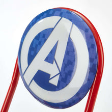 Close-up of Marvel Avengers shield graphic on folding chair back