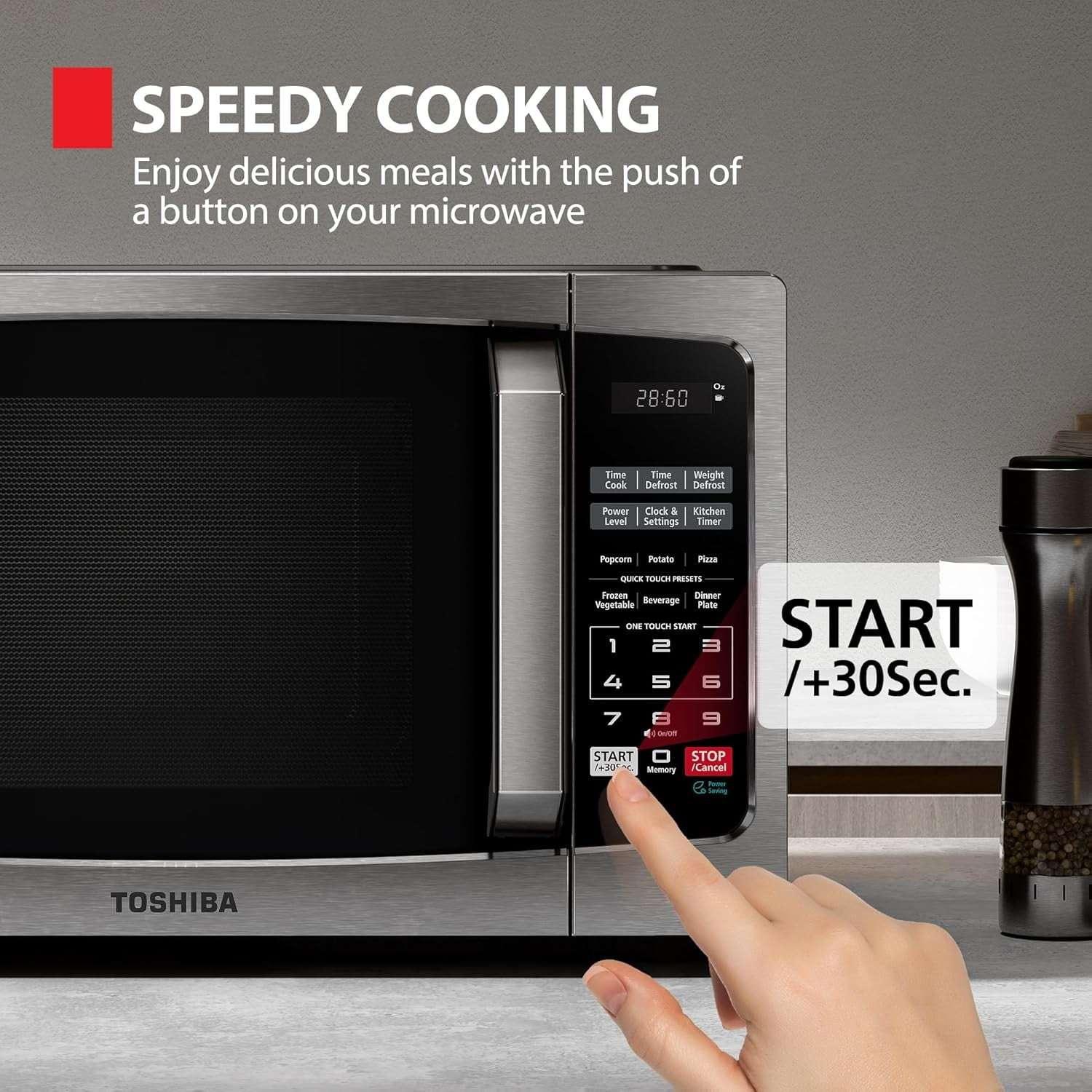 TOSHIBA 0.9 Cu Ft Microwave Oven, 6 Auto Menus, Mute Function, Child Lock, 900W, Stainless Steel - USA MEGA SHOP