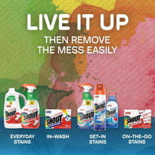 Shout stain removers variety lineup on promo poster with bottles and boxes